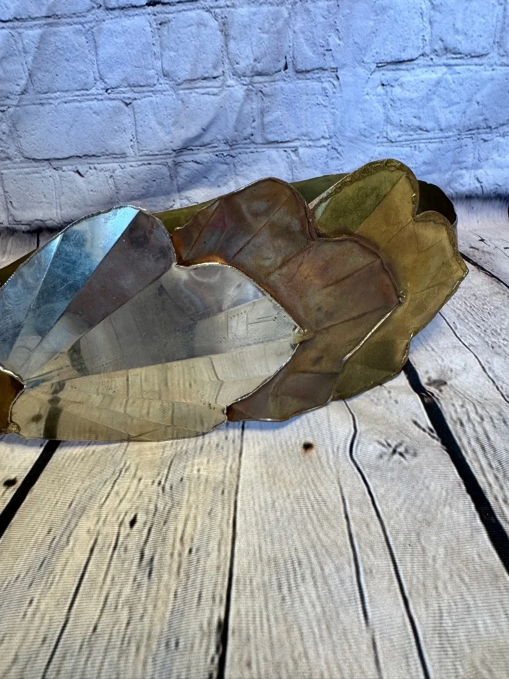 Vintage 80s Artisan Mixed Metal Scalloped Leaf Wide Belt Gaudy Unique Avantgarde